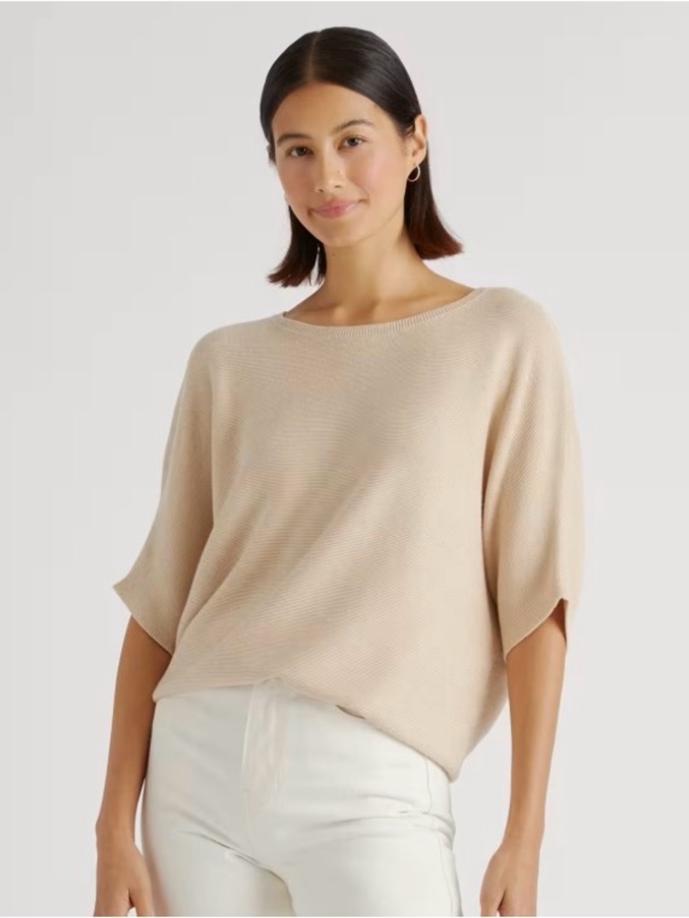 Quince Lightweight Cotton Cashmere Link-Stitch Dolman Sweater Heather Oatmeal
